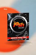 Condom packaging with 'Josh Salajeet' branding on a multicolored background