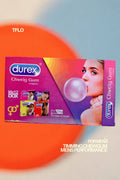 Durex Chweig Gum packaging with a woman blowing bubble gum on a colorful background
